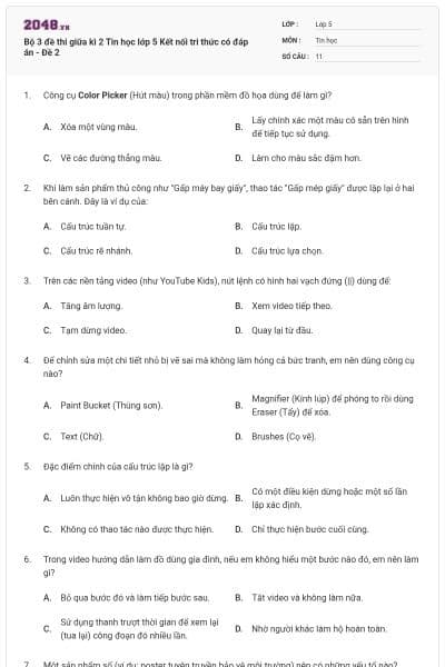Bộ 3 đề thi giữa kì 2 Tin học lớp 5 Kết nối tri thức có đáp án - Đề 2
