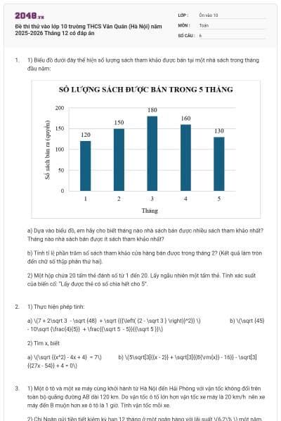 Đề thi thử vào lớp 10 trường THCS Văn Quán (Hà Nội) năm 2025-2026 Tháng 12 có đáp án