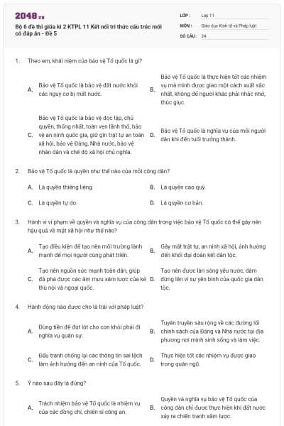 Bộ 6 đề thi giữa kì 2 KTPL 11 Kết nối tri thức cấu trúc mới có đáp án - Đề 5