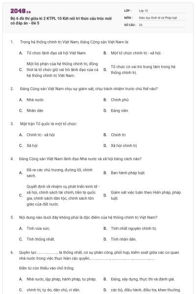 Bộ 6 đề thi giữa kì 2 KTPL 10 Kết nối tri thức cấu trúc mới có đáp án - Đề 5