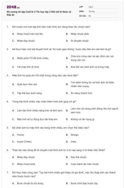 Đề cương ôn tập Cuối kì 2 Tin học lớp 3 Kết nối tri thức có đáp án