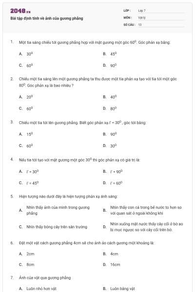 Bài tập định tính về ảnh của gương phẳng