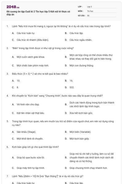 Đề cương ôn tập Cuối kì 2 Tin học lớp 5 Kết nối tri thức có đáp án