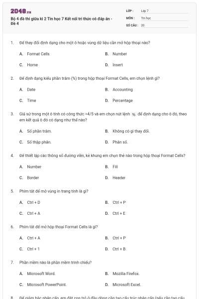 Bộ 4 đề thi giữa kì 2 Tin học 7 Kết nối tri thức có đáp án - Đề 4