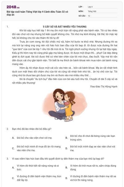 Bài tập cuối tuần Tiếng Việt lớp 4 Cánh diều Tuần 32 có đáp án