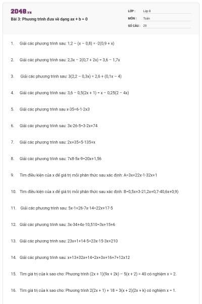 Bài 3: Phương trình đưa về dạng ax + b = 0