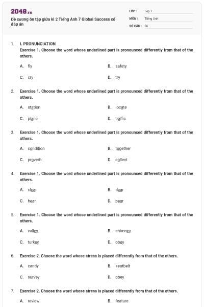 Đề cương ôn tập giữa kì 2 Tiếng Anh 7 Global Success có đáp án