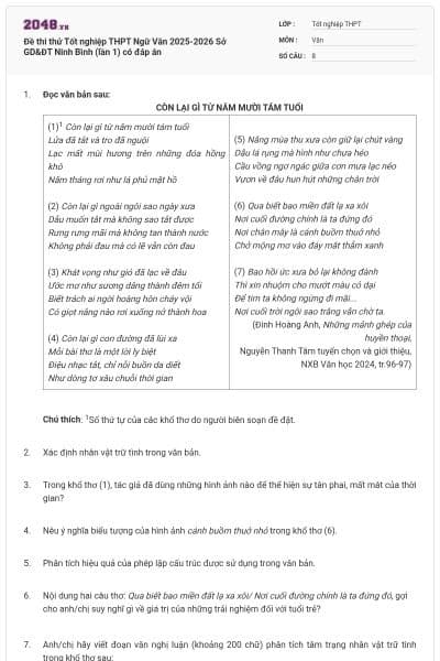 Đề thi thử Tốt nghiệp THPT Ngữ Văn 2025-2026 Sở GD&ĐT Ninh Bình (lần 1) có đáp án