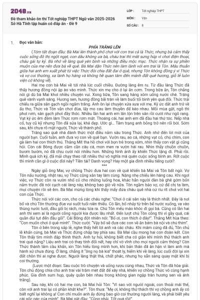 Đề tham khảo ôn thi Tốt nghiệp THPT Ngữ văn 2025-2026 Sở Hà Tĩnh tập huấn có đáp án - Đề 9