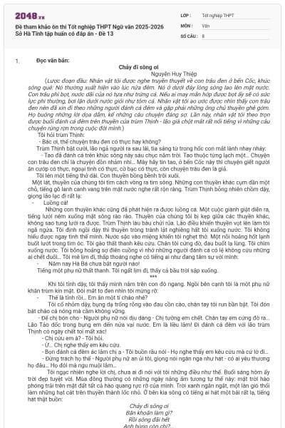 Đề tham khảo ôn thi Tốt nghiệp THPT Ngữ văn 2025-2026 Sở Hà Tĩnh tập huấn có đáp án - Đề 13