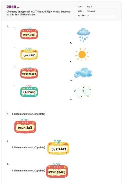Đề cương ôn tập cuối kì 2 Tiếng Anh lớp 4 Global Success có đáp án - Đề tham khảo