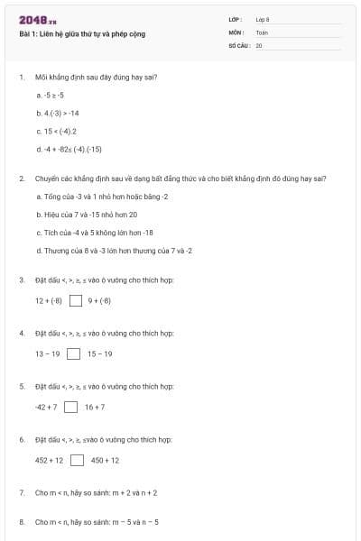 Bài 1: Liên hệ giữa thứ tự và phép cộng