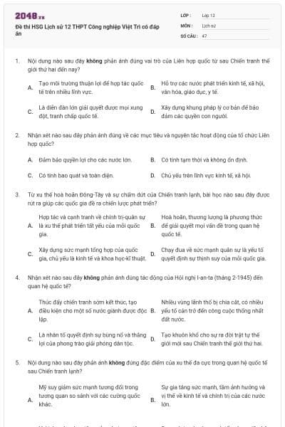 Đề thi HSG Lịch sử 12 THPT Công nghiệp Việt Trì có đáp án