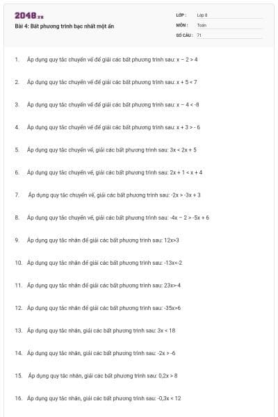 Bài 4: Bất phương trình bạc nhất một ẩn