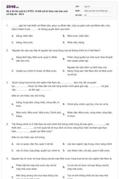 Bộ 6 đề thi cuối kì 2 KTPL 10 Kết nối tri thức cấu trúc mới có đáp án - Đề 6