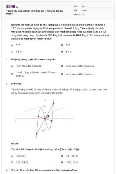 10000 câu trắc nghiệm tổng hợp Vật lí 2025 có đáp án - Phần 4