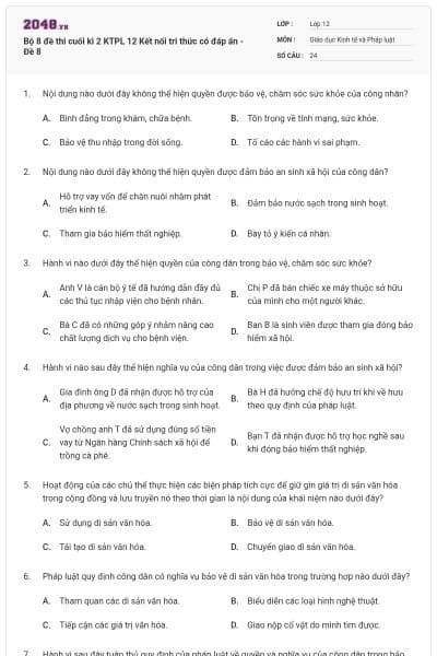 Bộ 8 đề thi cuối kì 2 KTPL 12 Kết nối tri thức có đáp án - Đề 8