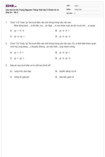 Câu hỏi ôn thi Trạng Nguyên Tiếng Việt lớp 5 Chính tả có đáp án - Đề 2