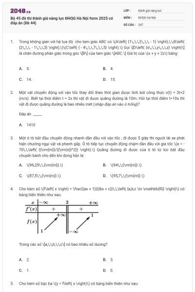 Bộ 45 đề thi Đánh giá năng lực ĐHQG Hà Nội form 2025 có đáp án (Đề 44)