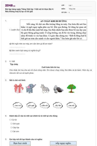 Bài tập hàng ngày Tiếng Việt lớp 1 Kết nối tri thức Bài 4: Nếu không may bị lạc có lời giải