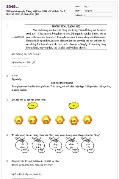 Bài tập hàng ngày Tiếng Việt lớp 1 Kết nối tri thức Bài 1: Kiến và chim bồ câu có lời giải