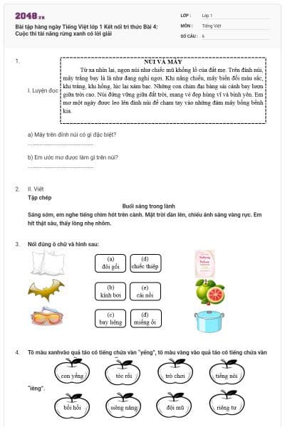 Bài tập hàng ngày Tiếng Việt lớp 1 Kết nối tri thức Bài 4: Cuộc thi tài năng rừng xanh có lời giải