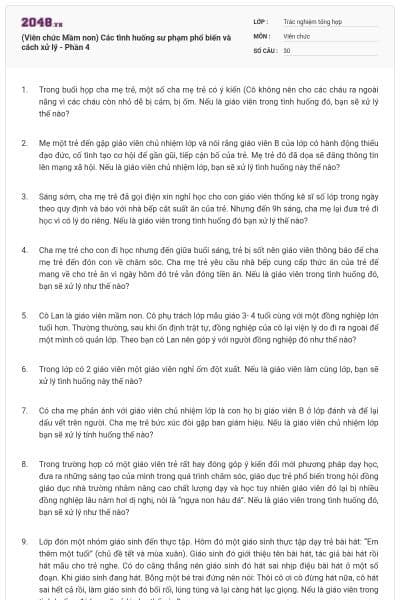 (Viên chức Mầm non) Các tình huống sư phạm phổ biến và cách xử lý - Phần 4