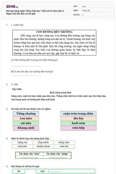 Bài tập hàng ngày Tiếng Việt lớp 1 Kết nối tri thức Bài 3: Ngày mới bắt đầu có lời giải
