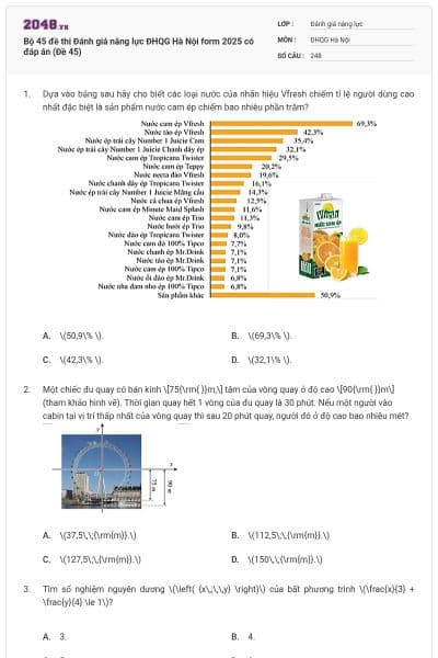 Bộ 45 đề thi Đánh giá năng lực ĐHQG Hà Nội form 2025 có đáp án (Đề 45)