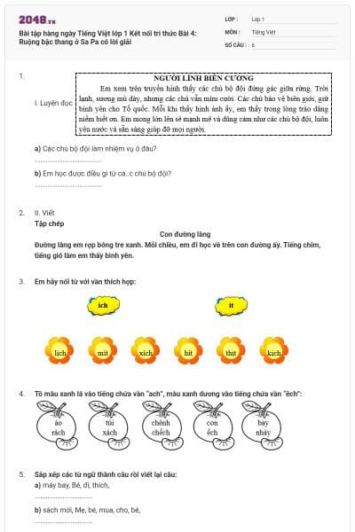 Bài tập hàng ngày Tiếng Việt lớp 1 Kết nối tri thức Bài 4: Ruộng bậc thang ở Sa Pa có lời giải