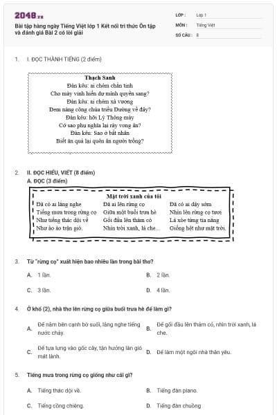 Bài tập hàng ngày Tiếng Việt lớp 1 Kết nối tri thức Ôn tập và đánh giá Bài 2 có lời giải