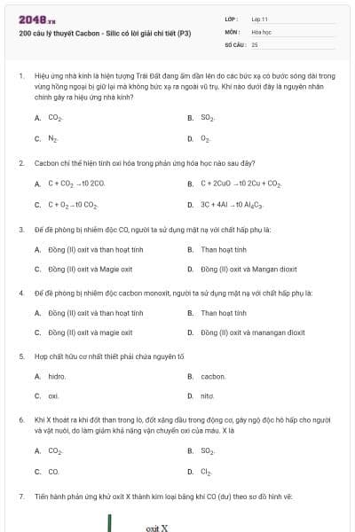 200 câu lý thuyết Cacbon - Silic có lời giải chi tiết (P3)