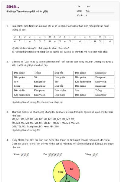 4 bài tập Tần số tương đối (có lời giải)