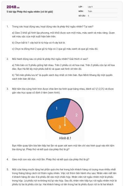 5 bài tập Phép thử ngẫu nhiên (có lời giải)