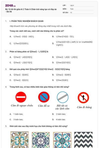 Bộ 10 đề thi giữa kì 2 Toán 6 Chân trời sáng tạo có đáp án - Đề 06