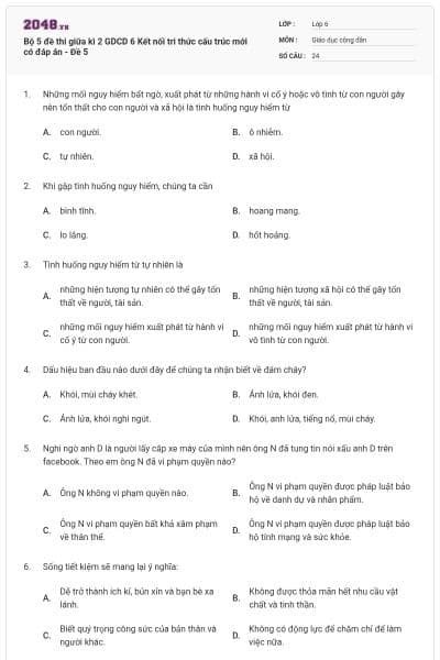 Bộ 5 đề thi giữa kì 2 GDCD 6 Kết nối tri thức cấu trúc mới có đáp án - Đề 5