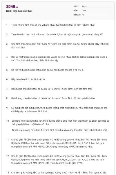 Bài 5: Diện tích hình thoi