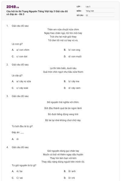 Câu hỏi ôn thi Trạng Nguyên Tiếng Việt lớp 3 Giải câu đố có đáp án - Đề 3