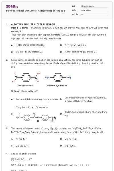 Đề ôn thi Hóa học ĐGNL ĐHSP Hà Nội có đáp án - Đề số 2