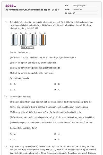Đề ôn thi Hóa học ĐGNL ĐHSP Hà Nội có đáp án - Đề số 3