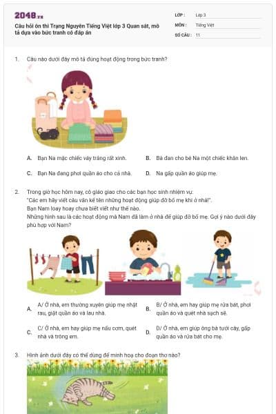 Câu hỏi ôn thi Trạng Nguyên Tiếng Việt lớp 3 Quan sát, mô tả dựa vào bức tranh có đáp án