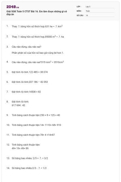 Giải SGK Toán 5 CTST Bài 16. Em làm được những gì có đáp án