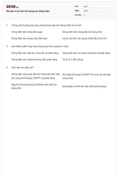 Bài tập ví dụ Các tác dụng của dòng điện