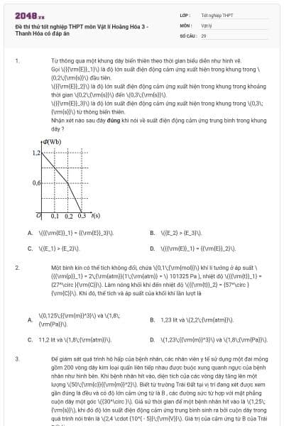 Đề thi thử tốt nghiệp THPT môn Vật lí Hoằng Hóa 3 - Thanh Hóa có đáp án