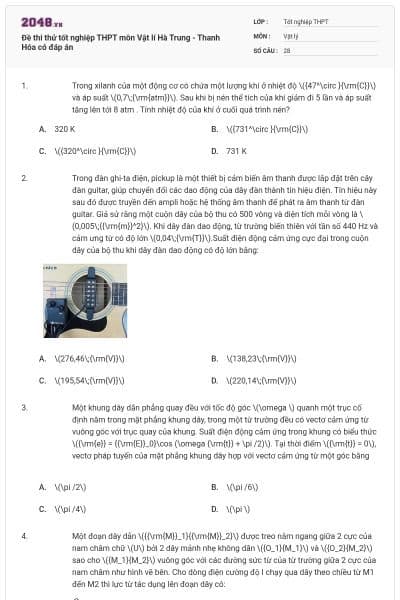Đề thi thử tốt nghiệp THPT môn Vật lí Hà Trung - Thanh Hóa có đáp án