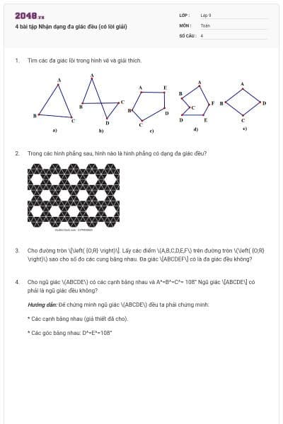 4 bài tập Nhận dạng đa giác đều (có lời giải)