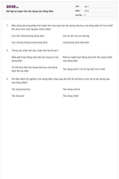 Bài tập tự luyện Các tác dụng của dòng điện