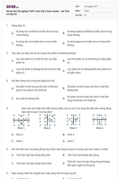 Đề thi thử tốt nghiệp THPT môn Vật lí Cẩm Xuyên - Hà Tĩnh có đáp án