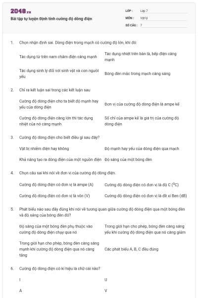 Bài tập tự luyện Định tính cường độ dòng điện