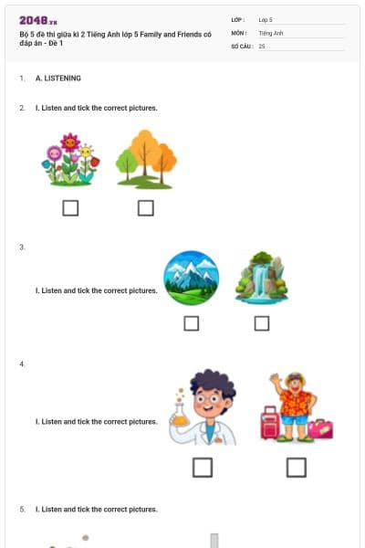 Bộ 5 đề thi giữa kì 2 Tiếng Anh lớp 5 Family and Friends có đáp án - Đề 1